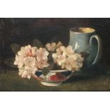 Early 20th Century Still Life - Flowers in a bowl with a blue jug, Oil on canvas, 10" x 15" (23cm