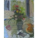 Pat ALGAR (British 1939-2013) Still Life - Spring Flowers in a Glass Vase, Oil on canvas, Bears