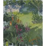 Pat ALGAR (British 1939-2013) Summer Garden, Oil on board, Bears artist's studio stamp verso,