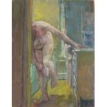 Pat ALGAR (British 1939-2013) Female Nude in a Bathroom, Oil on board, Bears artist studio stamp