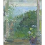 Pat ALGAR (British 1939-2013) Garden View through the Window, Chymorvah, Oil on board, Signed