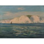 Julius OLSSON (British 1864-1942) Off the Isle of Wight - seascape with yacht, Oil on canvas, Signed