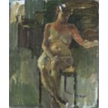 Pat ALGAR (British 1939-2013) Portrait of a Female Seated Nude, Oil on board, Signed lower right,