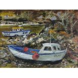 Daphne MCCLURE (British b.1930) Beached boats - Ullapool, Oil on canvas board, Signed lower left,