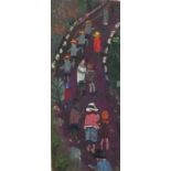 Fred YATES (British 1922-2008) School's Out, Oil on board, 11" x 4.25" (28cm x 11cm) offered with