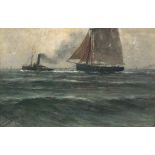Romain STEPPE (1859 - 1927) Under Tow, Oil on panel, Signed lower left, label verso, 6" x 9" (15cm x