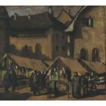 20th Century Continental School Market Square Thun - Switzerland, Pastel on coloured paper, 8.75"