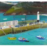 Andrew STEWART (British b.1948) Total Calm, St Ives Harbour, Oil on canvas board, Signed with