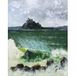 Elaine OXTOBY (British b.1957) Salt 'n' Spray at Mounts Bay , Oil on canvas board, Signed lower