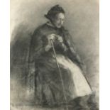 Harry FIDLER (British 1856-1935) Village Worthy - Seated elderly lady of Teffont Magna, Charcoal,