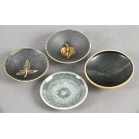 Two Marazion Pottery pin dishes, decorated with leaf decoration 4" (10cm) diam, together with a