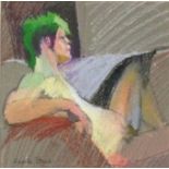 Angela STEAD (20th/21st Century) Reclining Nude with Green Hair, Pastel, Signed lower left, 9" x