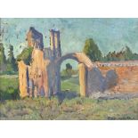 Elizabeth Lamorna KERR (British 1904-1990) Gothic Ruins in a Landscape, Oil on board, Signed lower