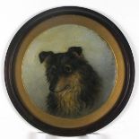 M* WOOD (19th Century) Head of a Dog, Oil on canvas, Signed lower right, Tondo 10.5" (27cm)