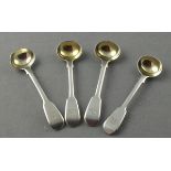 A set of four silver salt spoons, London 1831 - William Chawner, fiddle pattern with gilt bowls