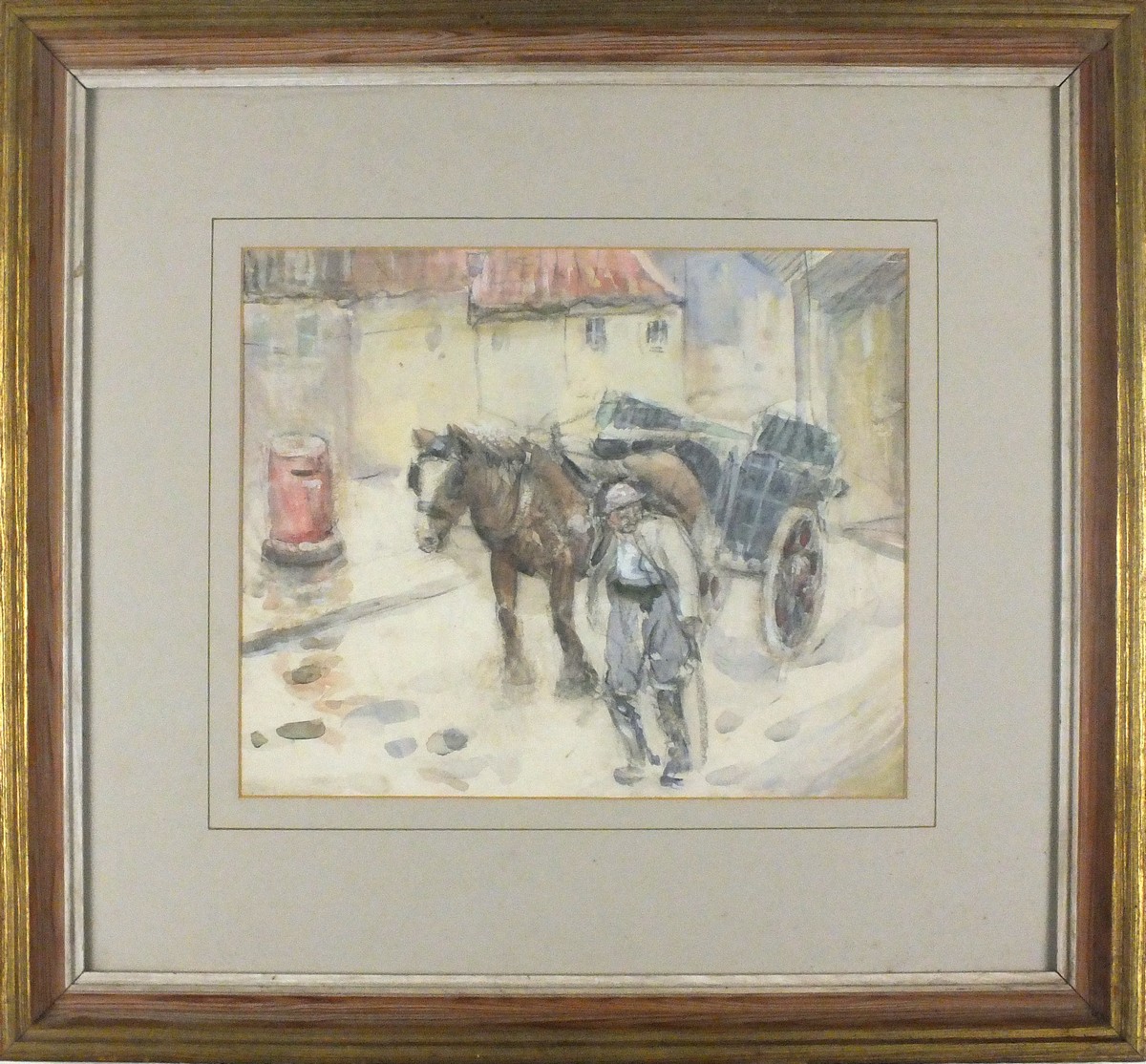 Early 20th Century French School Figure with a Horse and Cart, Charcoal and watercolour, 10.25" x - Image 2 of 2