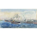 J. T. STEVENS (20th Century) The Tramp - Falmouth Harbour, Watercolour, Signed lower right, 7" x