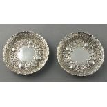 A pair of silver Bon Bon dishes, London 1892 - George Maudsley Jackson, circular  with foliate and