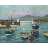 Eric WARD (British b.1945) Misty Sun at St Ives Harbour, Signed lower left, Titled & signed on label