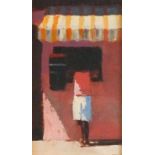 Jeremy SANDERS (British b.1969) Man at a Pink Shop, study - Cuba, Oil on board, Signed lower