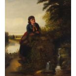 George J BARNES (British 19th Century), Young Woman Fetching Water from a Well, Oil on canvas,