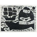 Peter FOX (British b.1952) Whale in Mounts Bay, Woodcut, No'd 19/100, Inscribed, Signed lower right,
