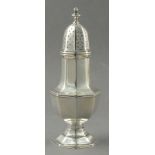 A silver sugar castor, Birmingham 1931 - S Blankensee, of octagonal baluster form, 8.25" (21cm) high