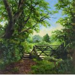 Caroline WHISHAW (British b.1949) 'St Michael's Way, Ludgvan' - Gateway in the Woods, Acrylic on