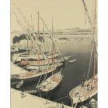 John Edgar PLATT (British 1886 - 1967) The Port of St Tropez, Woodcut with colours, Signed, titled