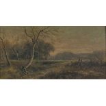 E. BROWN (Early 20th Century) Figure in a Wooded Landscape, Oil on canvas, Signed lower right, 7.
