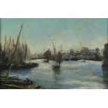 Frank Lewis EMANUEL (British 1868 - 1948) Busy Harbour Scene, Oil on canvas, Signed mid lower