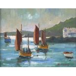 Eric WARD (British b.1945) Sailing at St Ives, Oil on canvas board, Signed lower right, Titled &