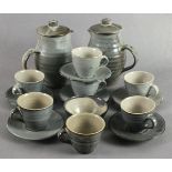 Leach Pottery St Ives coffee service, grey glazed, for six place settings, comprising two coffee