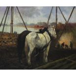 W* MARKTSTEIN? (Late 19th Century) Two Working Horses at a Dockyard Construction, Oil on canvas,