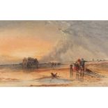 19th Century British School Figures on an Extensive Beach, Watercolour, Signed with initials A Sx