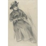 Percy Morton TEESDALE (British 1870-1961) Edwardian Lady Seated Wearing Hat and Coat, Pencil