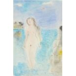 Dora HOLZHANDLER (French b.1928) Nude Standing on a Shoreline, Pen and watercolour, indistinctly