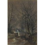 Thomas Colman DIBDIN (British 1810-1893) Figures on a Winter Path, Watercolour, Signed and dated