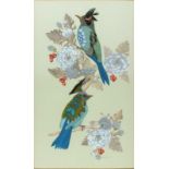 J* HEYLETT, Exotic Birds on a Branch - in a Chinese manner, Collage, Signed and dated '83 lower