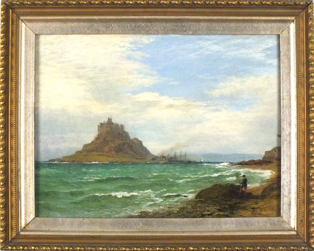 Henry DAWSON (British 1811 - 1878) St Michael's Mount - Mounts Bay, Oil on panel, Signed and - Image 2 of 2