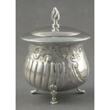 A silver tea caddy, Birmingham 1903 - William Davenport, circular fluted with vacant cartouches