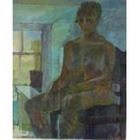 Pat ALGAR (British 1939-2013) Portrait of a seated female nude, Oil on board, Unframed, 30" x 24" (