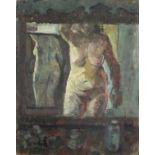 Pat ALGAR (British 1939-2013) Female nude reflected in a mirror of a dressing table, Oil on board,