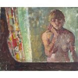 Pat ALGAR (British 1939-2013) Washing - self portrait of the artist reflected in a mirror, Oil on