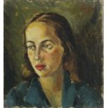 Cecil RILEY (British 1917 - 2015) Portrait of Joan - head and shoulders, Oil on canvas, Signed and