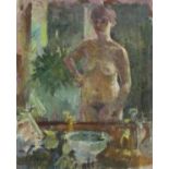 Pat ALGAR (British 1939-2013) Standing Nude, Oil on board, Signed lower left, Titled verso,