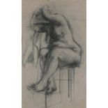 Pat ALGAR (British 1939-2013) Study of a Seated female nude, Charcoal drawing, Unframed, 18.75" x