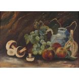 20th Century British School, Still Life with Vase, Apples, Grapes etc, Oil on canvas, Unsigned, 13.