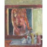 Pat ALGAR (British 1939-2013) Half Nude - reflected in mirror, Oil on board, Signed lower left,