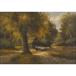 C* H* REITMAN (Early 20th Century Dutch) Shepherd and Flock outside a Barn, Oil on panel, signed